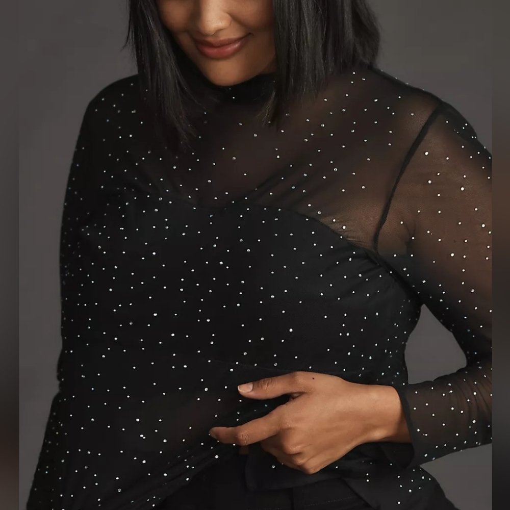 Eva Franco Starlight Long-Sleeve Sheer Tunic - Black Starlight - Picture 2 of 6